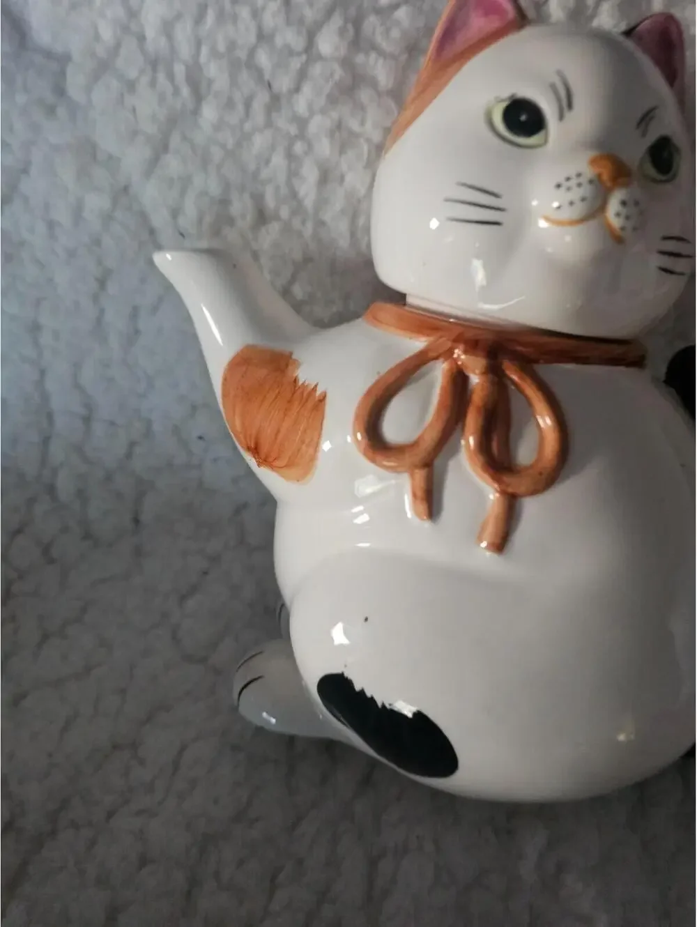 Vintage Chubby Cat Tea Pot 7" Porcelain Ceramic Multicolor 2pc Thailand Decor - Picture 2 of 16
